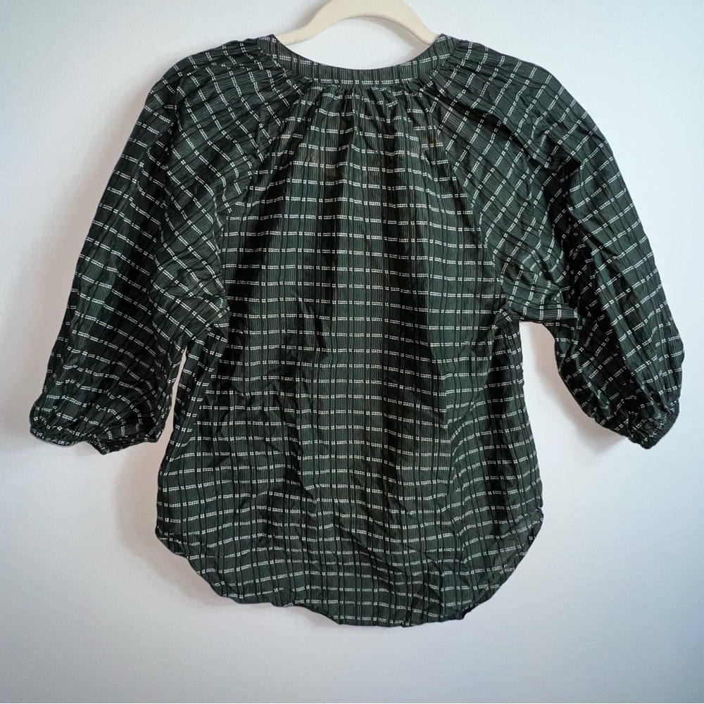 Apiece Apart Mitte Striped Top forest green stripe XS peasant blouse cotton silk - Picture 10 of 14